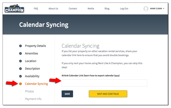 Add Airbnb calendar link to Rent Like A Champion 5-1